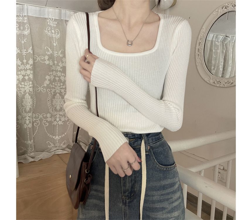 Square Neck Plain Knit Top