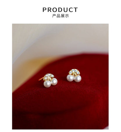 Cherry Faux Pearl Rhinestone Sterling Silver Earring