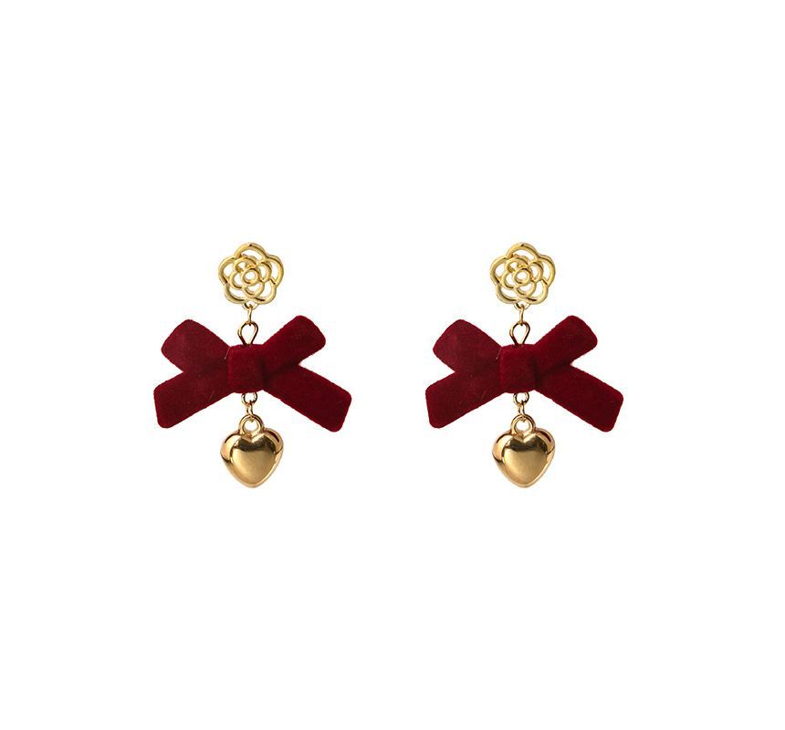 Flocking Bow Alloy Dangle Earring