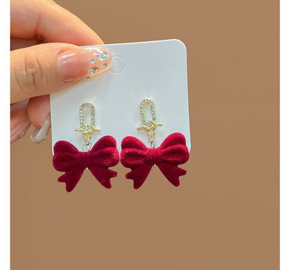 Flocking Bow Alloy Dangle Earring