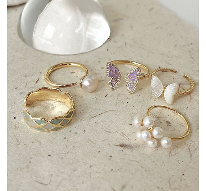 Butterfly / Faux Pearl Alloy Open Ring (various designs)