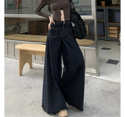 High Waist Washed Fray Hem Maxi Denim Skirt