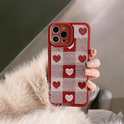 Heart Print Plaid Phone Case