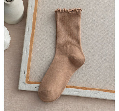 Frill Trim Plain Socks Set