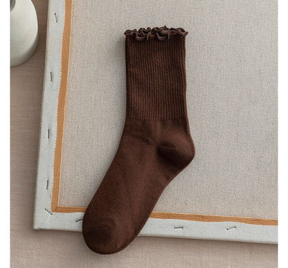 Frill Trim Plain Socks Set