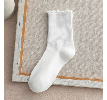 Frill Trim Plain Socks Set