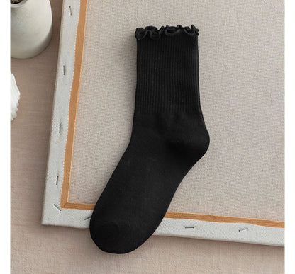 Frill Trim Plain Socks Set