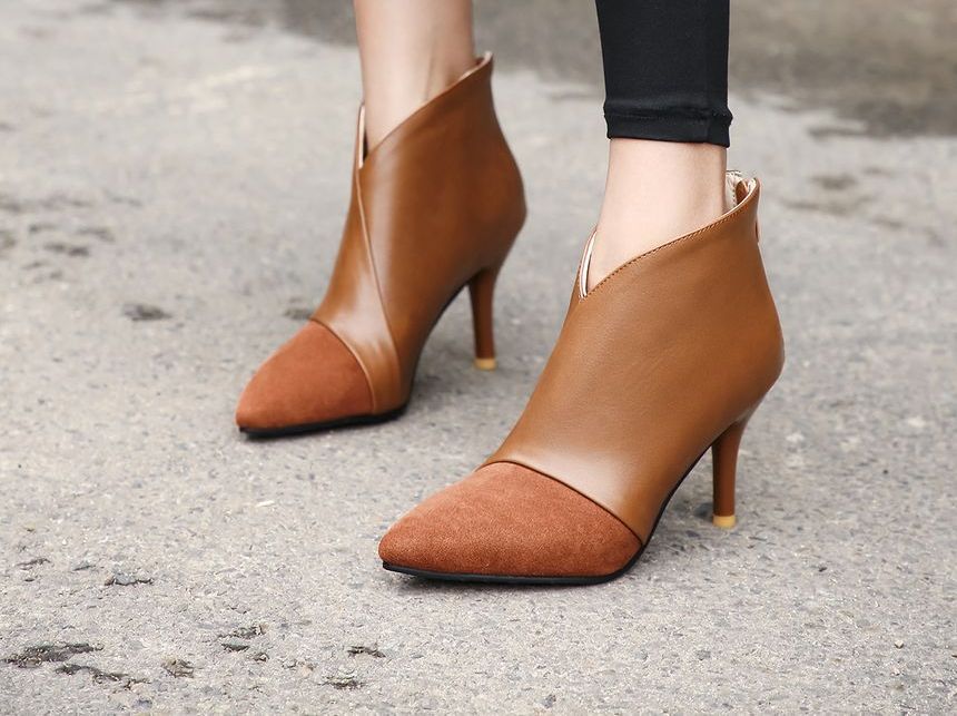 Stiletto Boots Cap Toe Ankle Heel