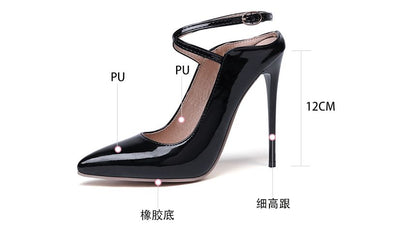 Pointed Toe Criss Cross Patent Leather Stiletto Mules