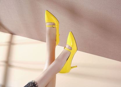 Pointed Toe Mary Jane Kitten Heel Pumps