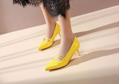 Pointed Toe Mary Jane Kitten Heel Pumps