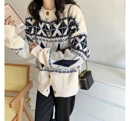 Pattern Loose-Fit Cardigan