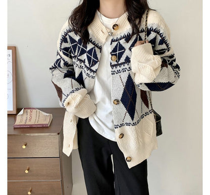 Pattern Loose-Fit Cardigan