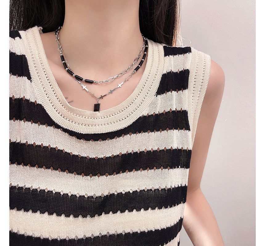 Layered Necklace Rhinestone Crisscross
