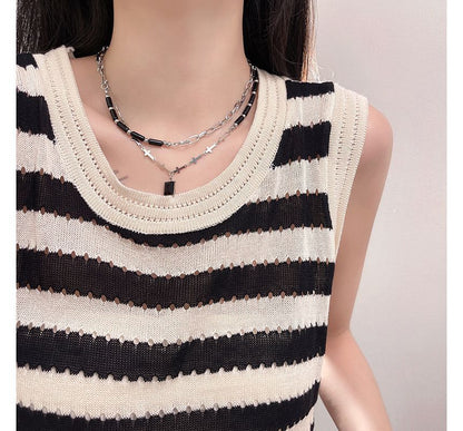 Layered Necklace Rhinestone Crisscross