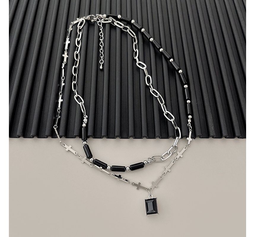 Layered Necklace Rhinestone Crisscross