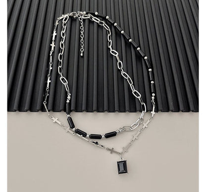 Layered Necklace Rhinestone Crisscross