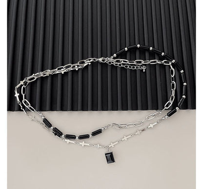 Layered Necklace Rhinestone Crisscross