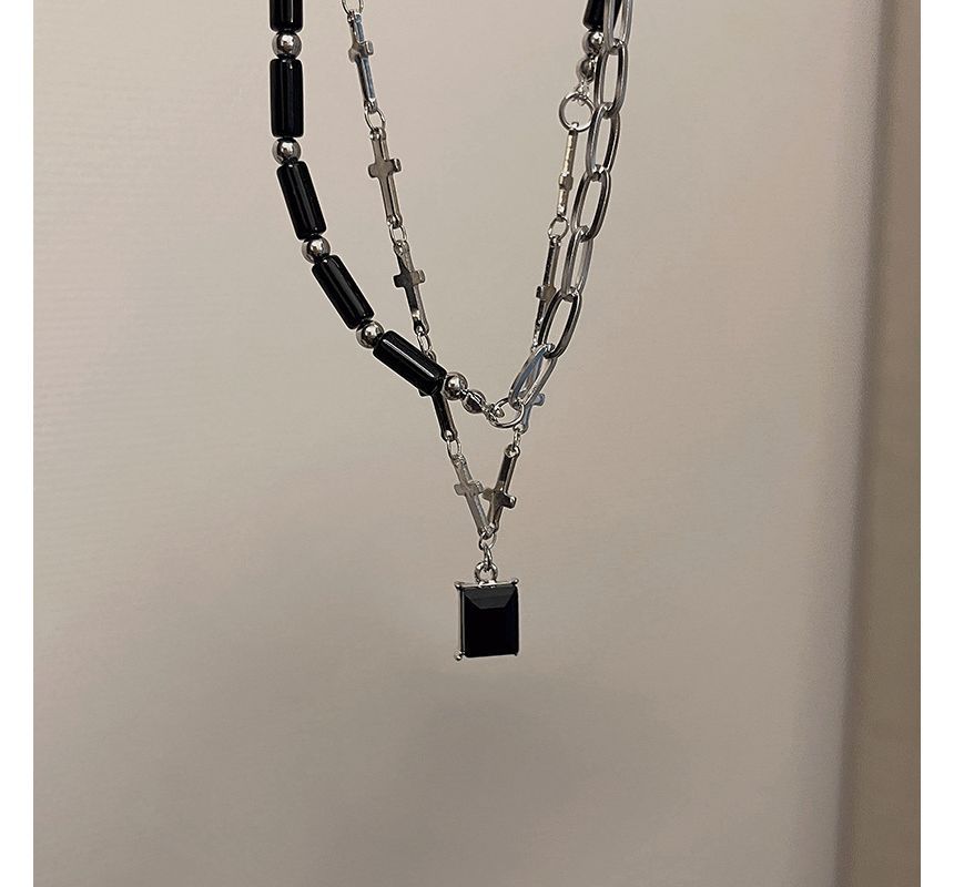 Layered Necklace Rhinestone Crisscross