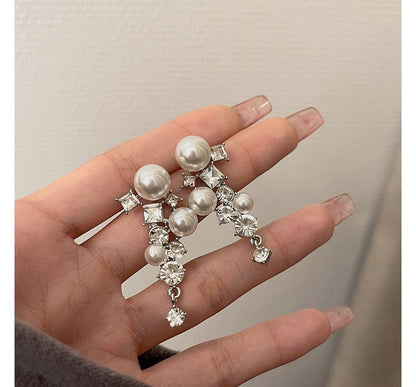 Pearl Earring Faux Rhinestone Drop