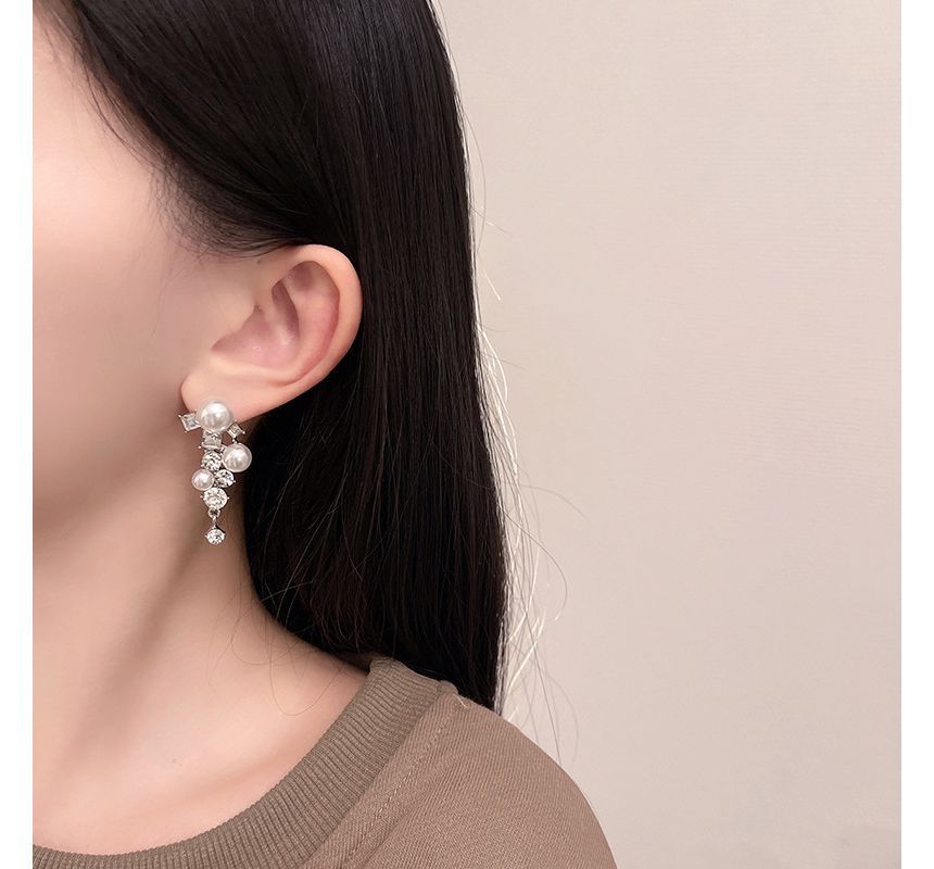 Pearl Earring Faux Rhinestone Drop