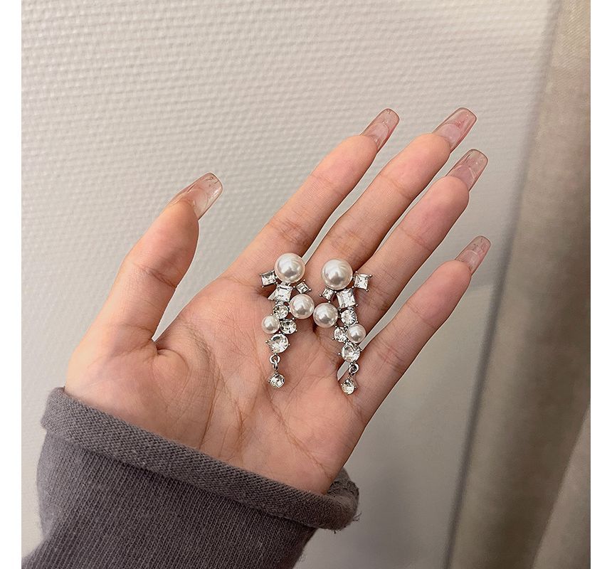 Pearl Earring Faux Rhinestone Drop