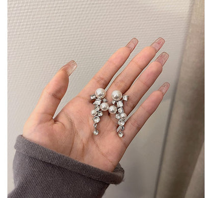 Pearl Earring Faux Rhinestone Drop