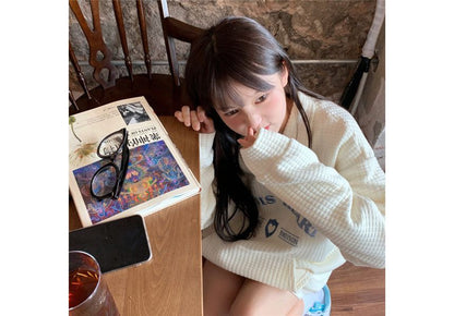 Embroidered Collar Letter Oversized Sweatshirt