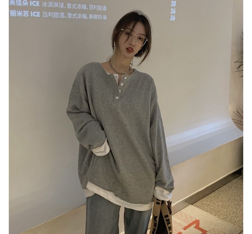 Mock Henley T-Shirt Two-Piece Long-Sleeve