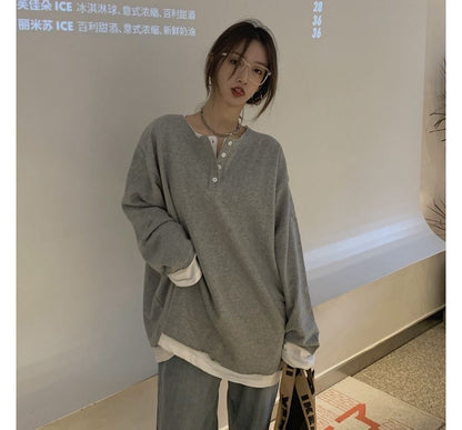 Mock Henley T-Shirt Two-Piece Long-Sleeve