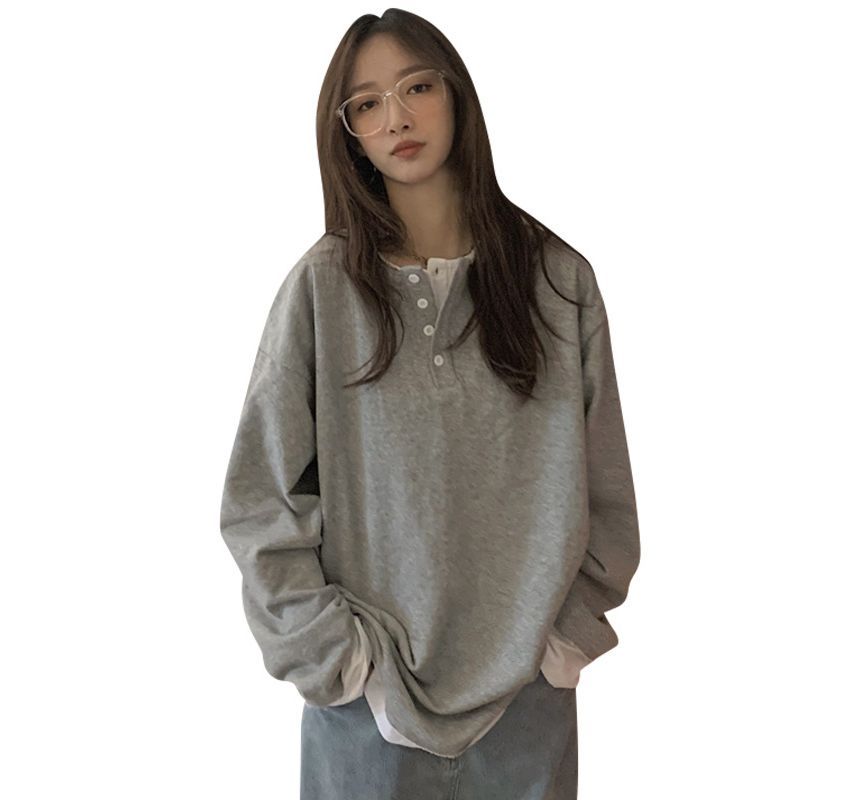 Mock Henley T-Shirt Two-Piece Long-Sleeve