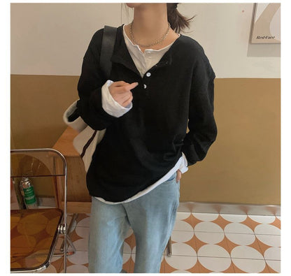 Mock Henley T-Shirt Two-Piece Long-Sleeve