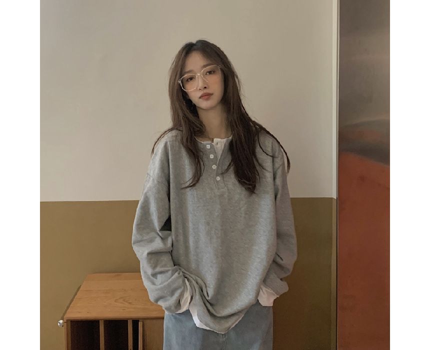 Mock Henley T-Shirt Two-Piece Long-Sleeve