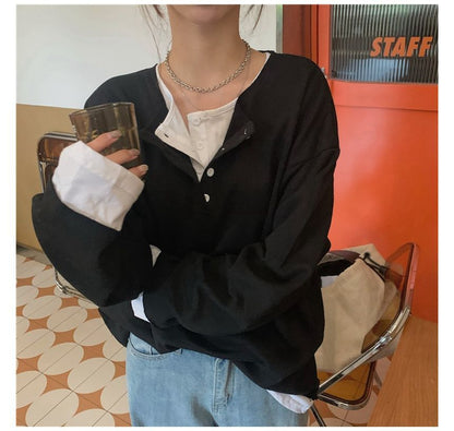 Mock Henley T-Shirt Two-Piece Long-Sleeve