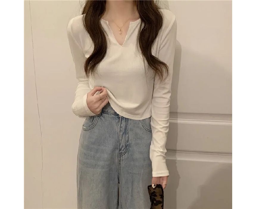 T-Shirt Notch Long-Sleeve Neck Plain