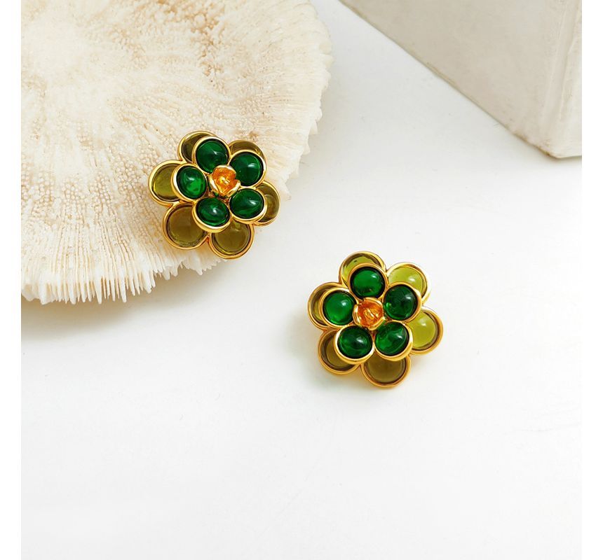 Flower Faux Gemstone Alloy Earring