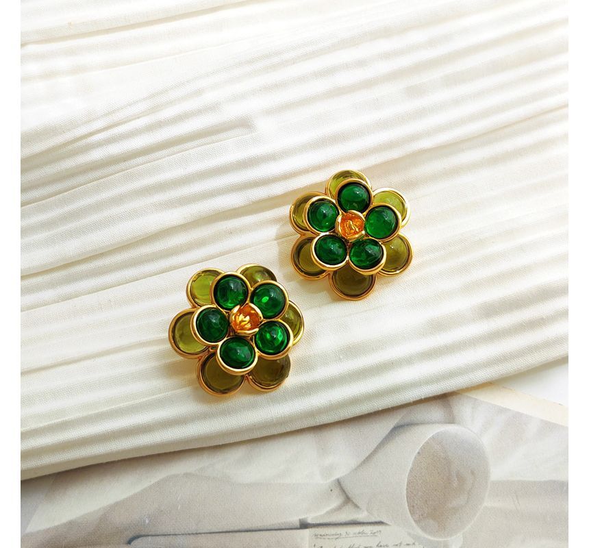 Flower Faux Gemstone Alloy Earring