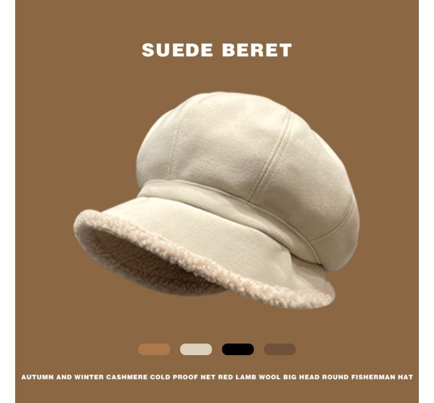 Faux Shearling Trim Beret