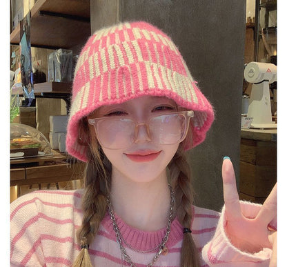 Knit Striped Hat Bucket