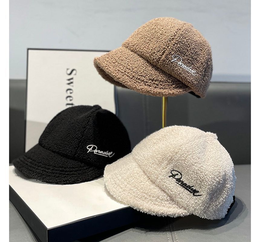 Shearling Cap Faux Letter Embroidered
