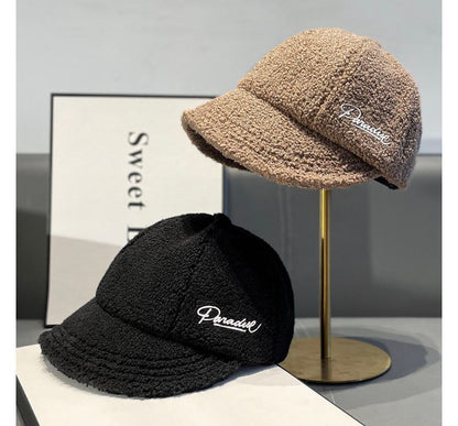 Shearling Cap Faux Letter Embroidered