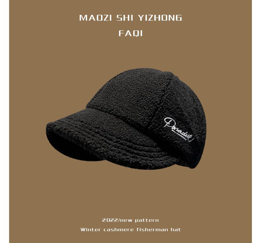 Shearling Cap Faux Letter Embroidered