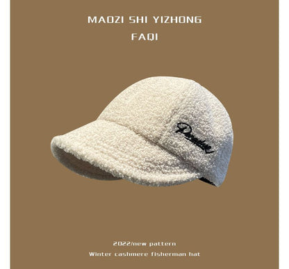 Shearling Cap Faux Letter Embroidered