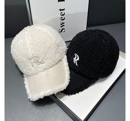 Cap Shearling Faux Embroidered Letter
