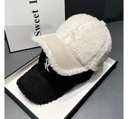 Cap Shearling Faux Embroidered Letter
