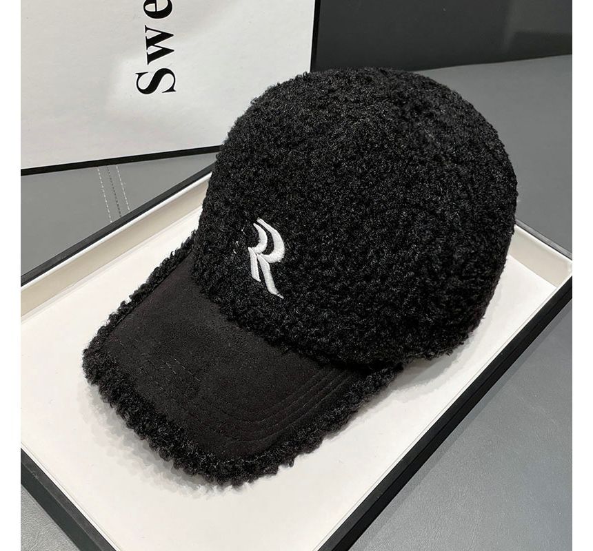 Cap Shearling Faux Embroidered Letter