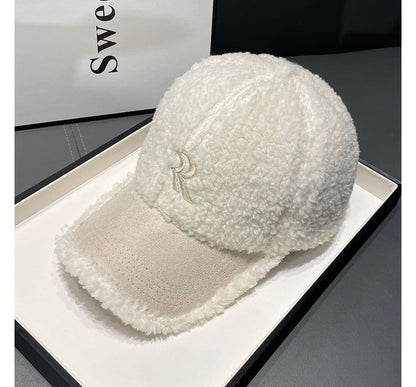 Cap Shearling Faux Embroidered Letter