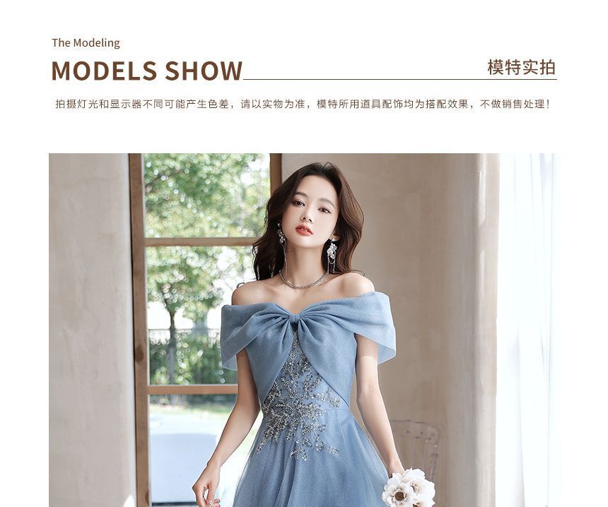 A-Line Gown Evening Off-Shoulder Sequin Midi / Dress