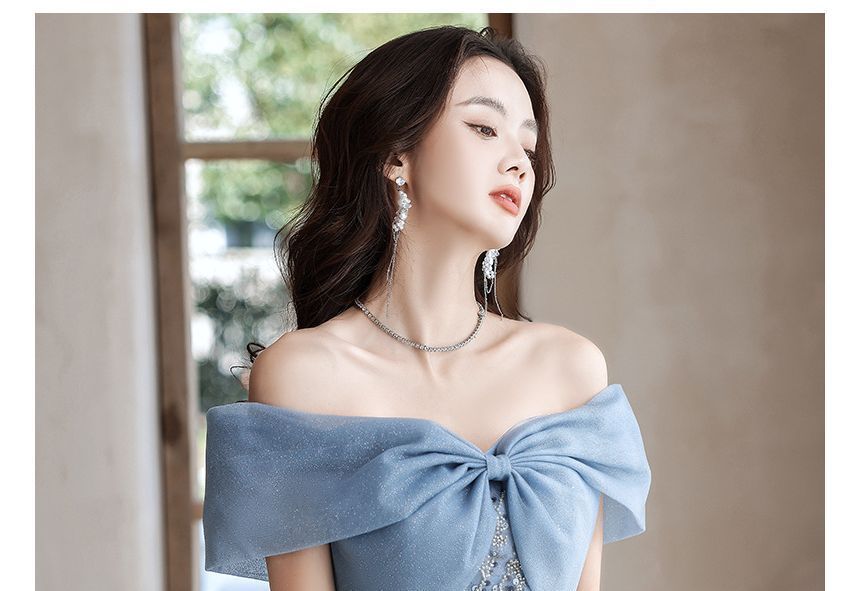 A-Line Gown Evening Off-Shoulder Sequin Midi / Dress