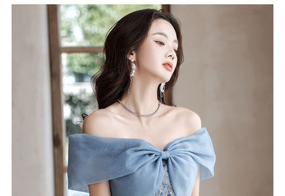 A-Line Gown Evening Off-Shoulder Sequin Midi / Dress